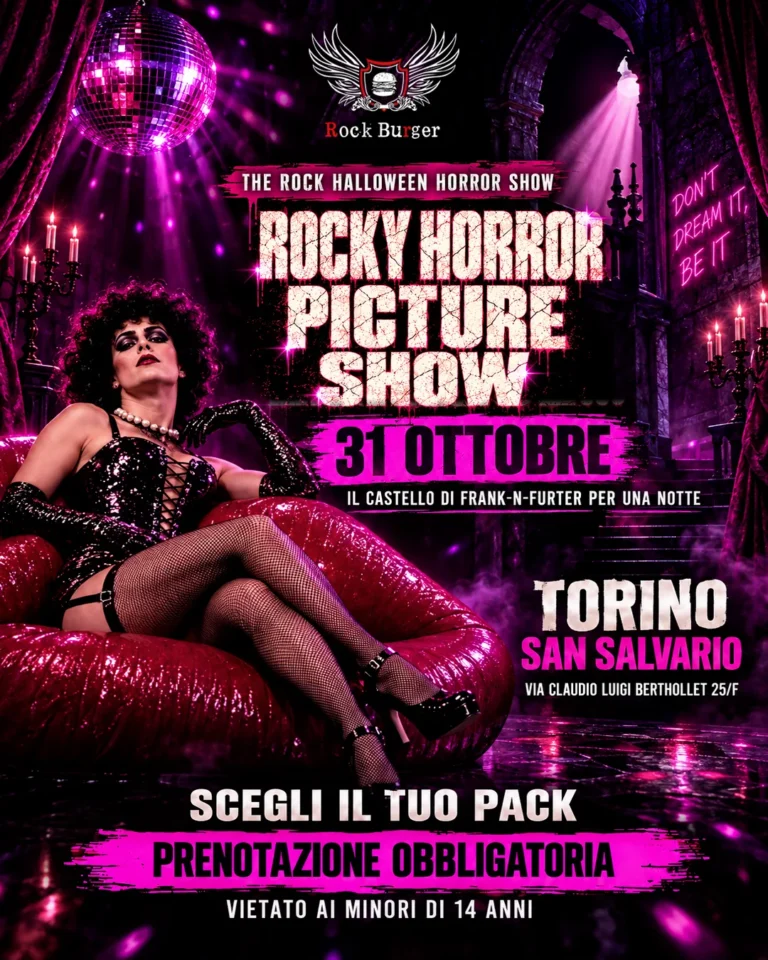 Locandina Halloween 2026 Rocky Horror Picture Show: 31 ottobre, Rock Burger Torino San Salvario